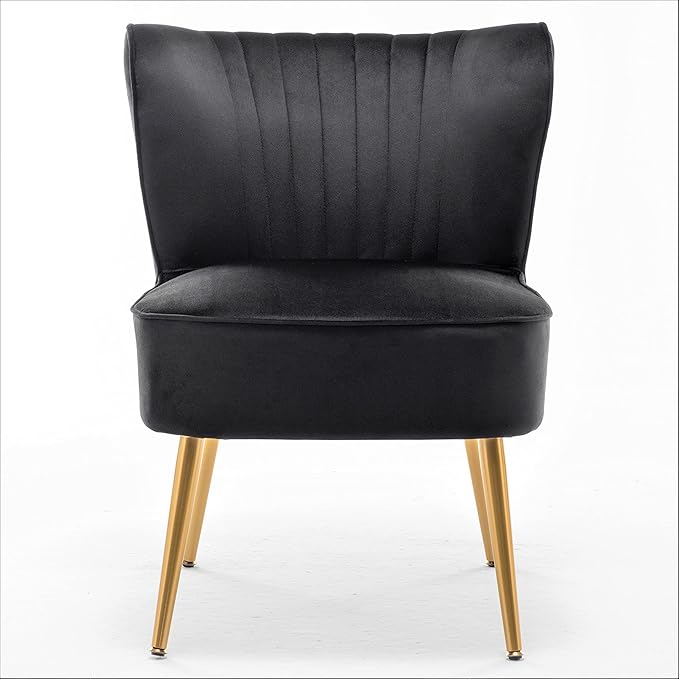 Modern Velvet Accent Chair for Living Room, Bedroom, or Entryway, Stylish and Comfortable Armless Design with Metal Legs, Black