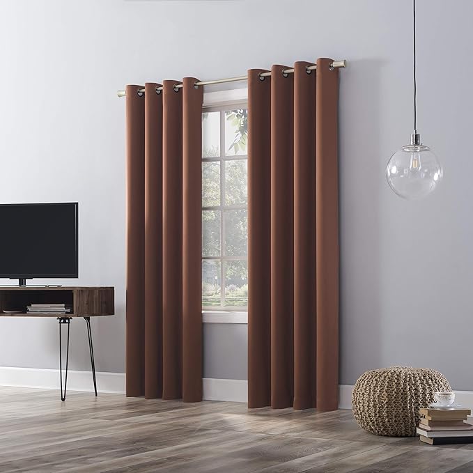 Sun Zero Nordic Theater Grade Extreme 100% Blackout Grommet Curtain Single Panel, 52" x 95", Terracotta