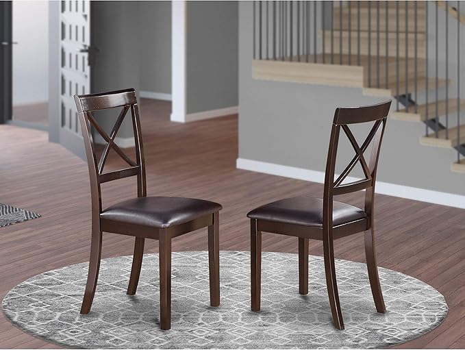 East West Furniture BOC-CAP-W Boston Dining Room Chairs - Cross Back Solid Wood Seat Chairs, Set of 2, Cappuccino