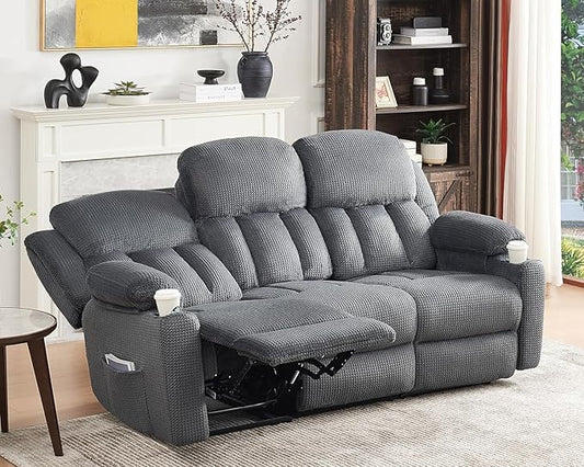Jocisland 85" Manual Reclining Sofa, 3 Seater Recliner Couch with Dual Wingback Recliners & Cup Holders, Comfy Oversized Living Room Sofa, Grey
