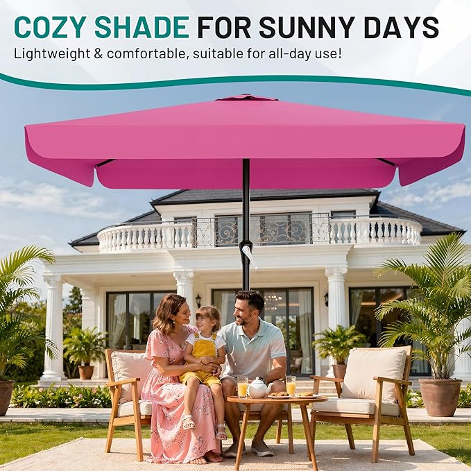 AreShark 8 X 10 FT Large Rectangular Patio Umbrella with Valance, Outdoor Table Market Umbrella w/Crank & 8 Ribs, Rectangle Outdoor Umbrellas for Garden, Deck, Yard and Poolside, Rose Pink