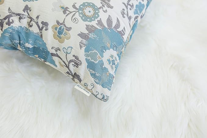 Mika Home Pack of 2 Jacquard Circle Floral Throw Pillow Case Decorative Pillow Cover for 22X22 Inserts Cream Blue