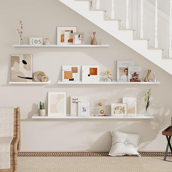 Fun Memories 36 Inch Floating Shelves for Wall - Wall Shelves with Lip Set of 4 - Nursery Bookshelf for Storage - Picture Ledge Shelf for Bedroom - Living Room - Kitchen - White Color