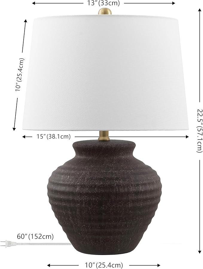 SAFAVIEH Lighting Collection Ledger 23-inch Inch Dark Brown Ceramic Table Lamp (LED Bulb Included)