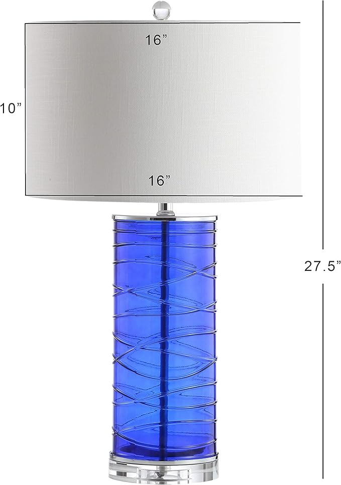 JONATHAN Y 27.5" Cobalt Modern Fused Glass Table Lamp Set of 2 for Bedroom Living Room, Coastal Nightstand Bedside Lamp with White Linen Shade, LED Bulbs Included (JYL4017D-SET2)