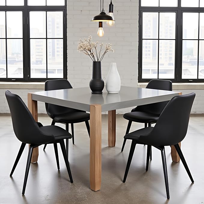 Alaterre Furniture Newport Kitchen Table Collection – 48” x 30” Dining Table for 4 with Faux Concrete Gray Top & Solid Wood Legs – Rustic Industrial Modern Farmhouse Dining Room Table