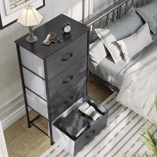 YITAHOME Storage Tower with 4 Drawers - Fabric Dresser, Organizer Unit for Bedroom, Living Room, Closets - Sturdy Steel Frame, Easy Pull Fabric Bins & Wooden Top