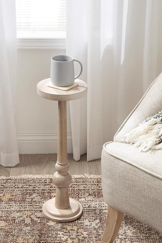 Kate and Laurel Wegner Coastal Wooden Round Drink Table; 8 x 23; Whitewash; Elegant and Durable Pedestal Table for Use as Small Drink Table; Plant Stand; or Decorative Item Display