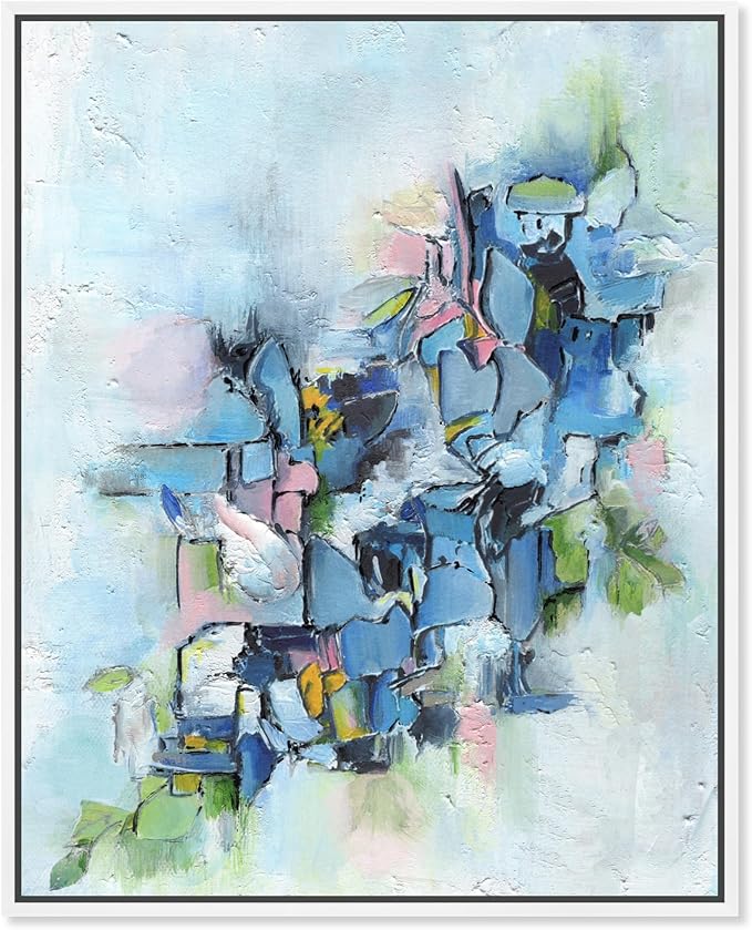 Art Remedy Poesy Canvas Modern Blue Abstract Wall Art, White Frame, 30" x 36"