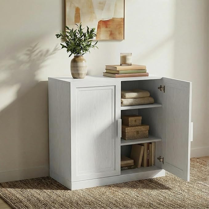 Casaphoria Adam Sideboard Buffet Cabinet with Storage, Sideboard Cabinet with Wooden Doors & Adjustable Shelves, 31" W x 31" H Coffee Bar for Entryway Kitchen Living Room, White
