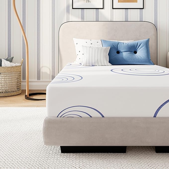 EGOHOME 8 Inch Full Mattress, Charcoal Gel Cooling Memory Foam Mattress in a Box, Medium Fiberglass Free, CertiPUR-US Certified, Blue