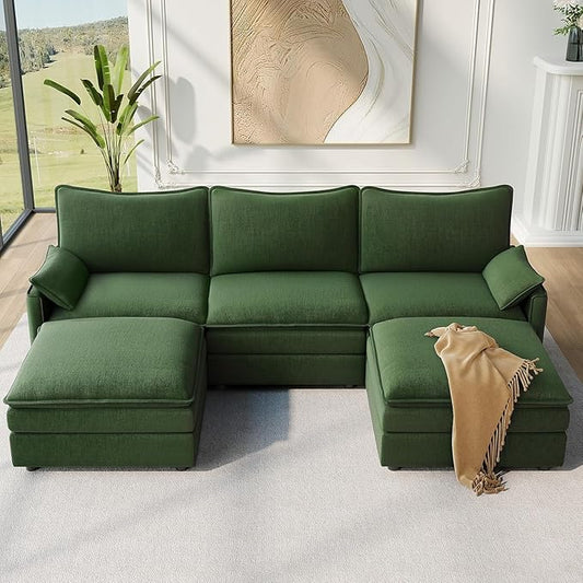 Vesgantti 108" U Shaped Sectional Couch, Comfy Cloud Modular Sectional Sofa with 2 Ottoman Deep Seat Chenille Modern Cloud Sofa, Modular Sofas for Living Room, Bedroom and Apartment, Green | Sink-in Comfort, Height Adjustable, Easy Rearrangement, Extra...
