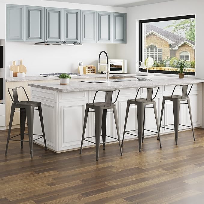 Tongli Metal Bar Stools Set of 4 Barstools Counter Height Bar Stools with Back Industrial Bar Stool Indoor Counter Stool Kitchen Island Stools Modern Bar Chair 26inch Rusty