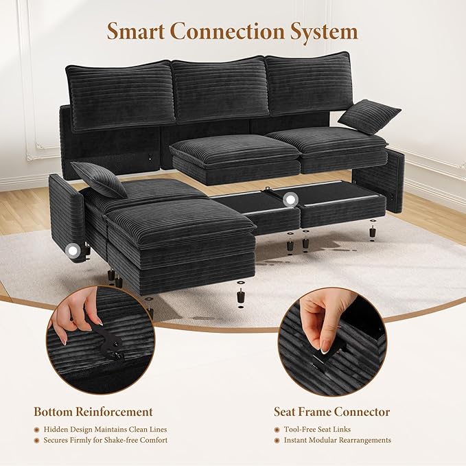 Vesgantti Large Modular Sectional Sofa, Big Comfy Cloud Couch with Ottoman Deep Seat Corduroy Cloud Sofa, 8 Seater Large Sectional Couches for Living Room, Bedroom and Apartment, Gray | Sink-in Comfort, Height Adjustable, Easy Rearrangement, Extra-deep...