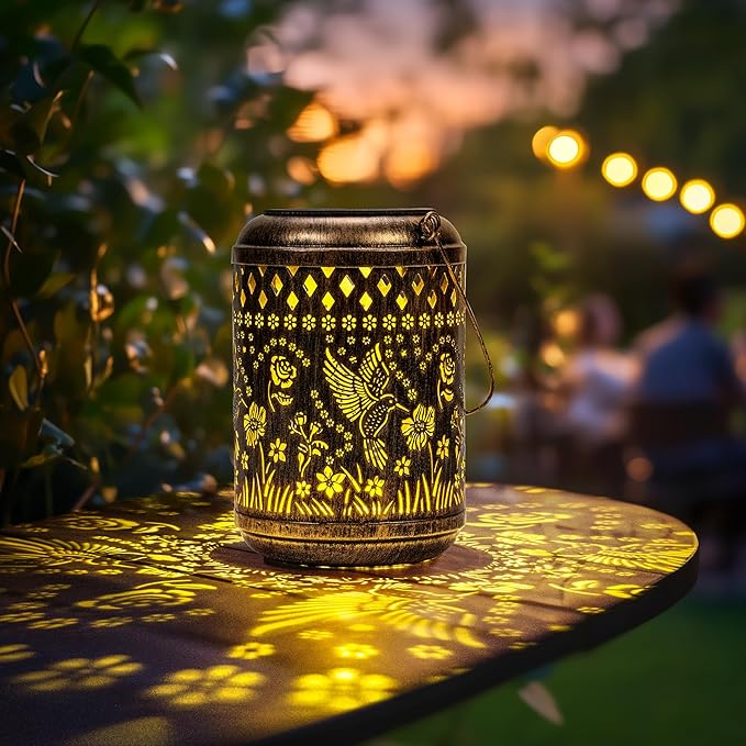 Christmas Outdoor Decor Solar Lanterns Hanging Waterproof, Hummingbird Garden Decor Xmas Gifts for Women Mom, Solar Lights Metal Fall Decoration Outside for Yard, Patio,Garden,Backyard,Porch