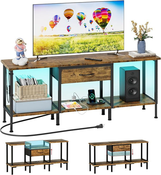 GYIIYUO LED TV Stand with Power Outlet and Fabric Drawer for 55 50 45 Inches TV - Entertainment Center and Industrial TV Console Table for Living Room, Bedroom- 47" Rustic Brown