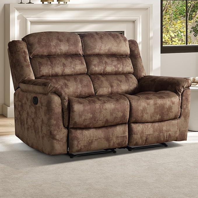 EBELLO Loveseat Recliner Sofa for Living Room, Extra Wide Modern Overstuffed 2 Seat Reclining Sofa Chair, Breathable Fabric Dual Manual Recliner, Brown