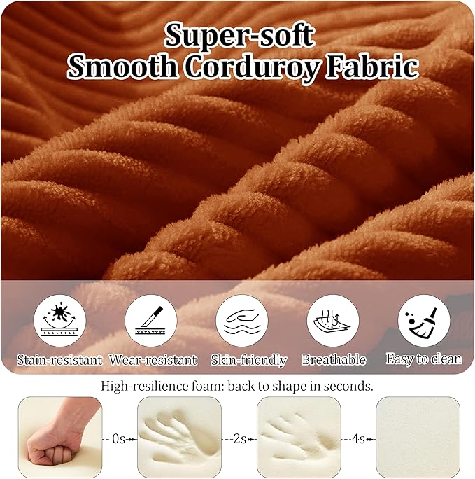 Convertible Compressed Corduroy Folding Cloud Sofa Bed, 59'' Modern Boneless Pull Out Loveseat Sleeper in a Box, 5 in 1 Floor Mattress Futon Cloud Couch, No Assembly Needed, Orange, 2 Pillows, Queen