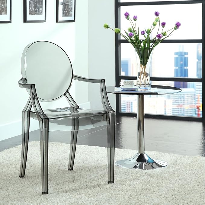 Modway Casper Modern Acrylic Stacking Two Dining Armchairs in Smoke