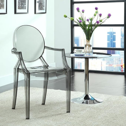 Modway Casper Modern Acrylic Stacking Two Dining Armchairs in Smoke
