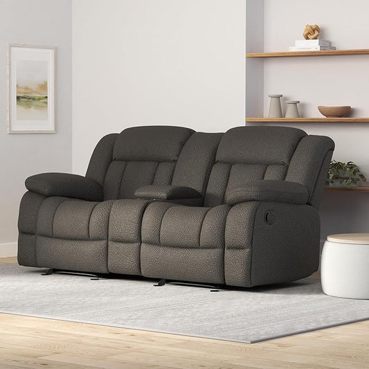 Lexicon Home Theater Seating, Wall Hugger Manual Reclining Loveseat with Center Console, Cup Holders, 2-Seat Dual Glider Recliner Loveseat for Living Room, 79" W Loveseat, Chocolate