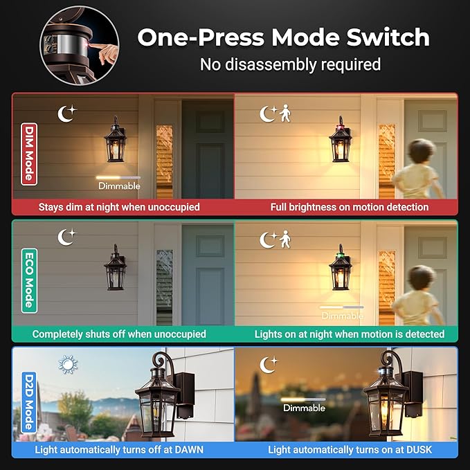 Motion Sensor Porch Light with GFCI Outlet, Oil Rubbed Bronze Outdoor Light Fixture with Outlet, Anti-Rust Exterior Wall Light Lantern, Waterproof Outdoor Sconces Wall Lighting for Garage, Home