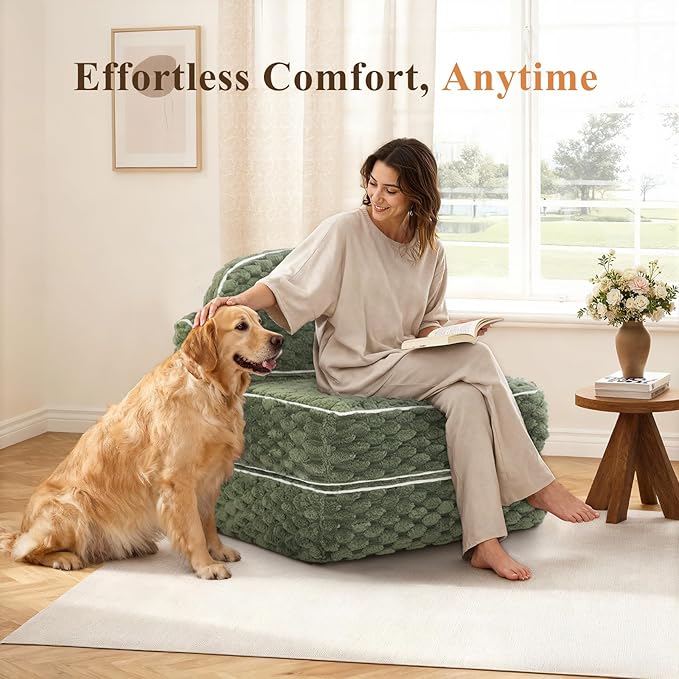 MALOL Folding Sofa Bed, 3-in-1 Convertible Sleeper Chairs with Pillow,Back Support, Fuzzy Fabric Floor Couch Bed for Adults, Boneless Couches Living Room, Bedroom, Apartment, Green