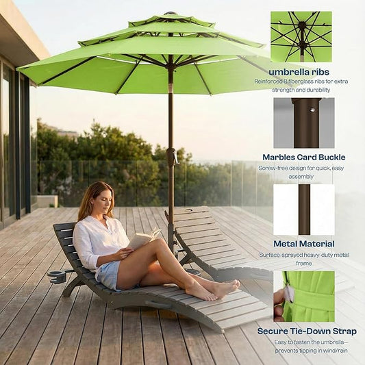 10ft Patio Umbrella, 3 Tier Outdoor Market Table Umbrellas with 8 Fiberglass Ribs and Push Button Tilt, Windproof, Vented Canopy, UV Protection for Deck, Pool, Backyard