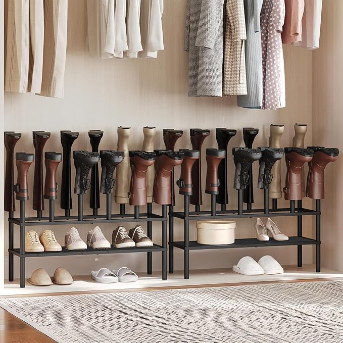 Free Standing Shoe Rack, 3 Tier Boots Rack Organizer, Tall Boots Rack for Closet, Cowboy Boot Storage, Holds 10 Pairs, Black SS09BBY1