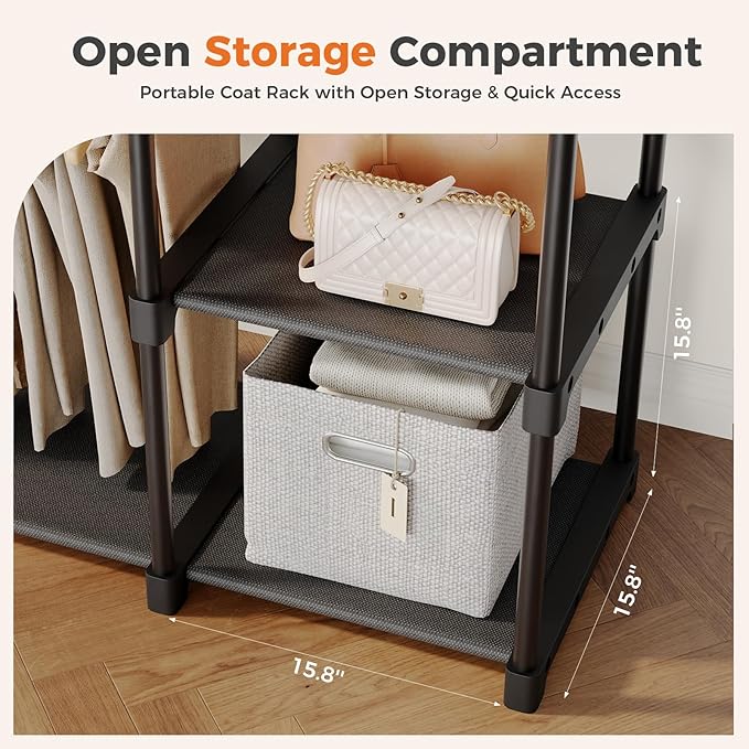 OLIXIS Portable Wardrobe Closet with Hanging Rods, 44 Inch Portable Clothing Rack with Shelves, Heavy Duty Clothes Rack, Freestanding Closet Organizer, 44" L x 15.7" W x 65" H
