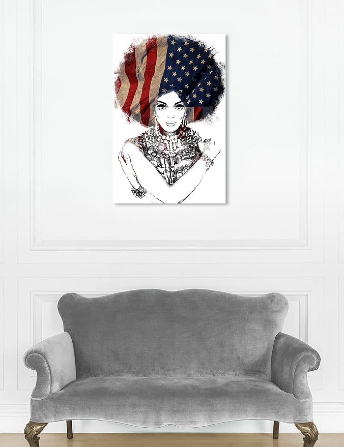 The Oliver Gal Artist Co. People and Portraits Wall Art Canvas Prints 'New American Woman' Home Décor, 24 in x 36 in, White, Black