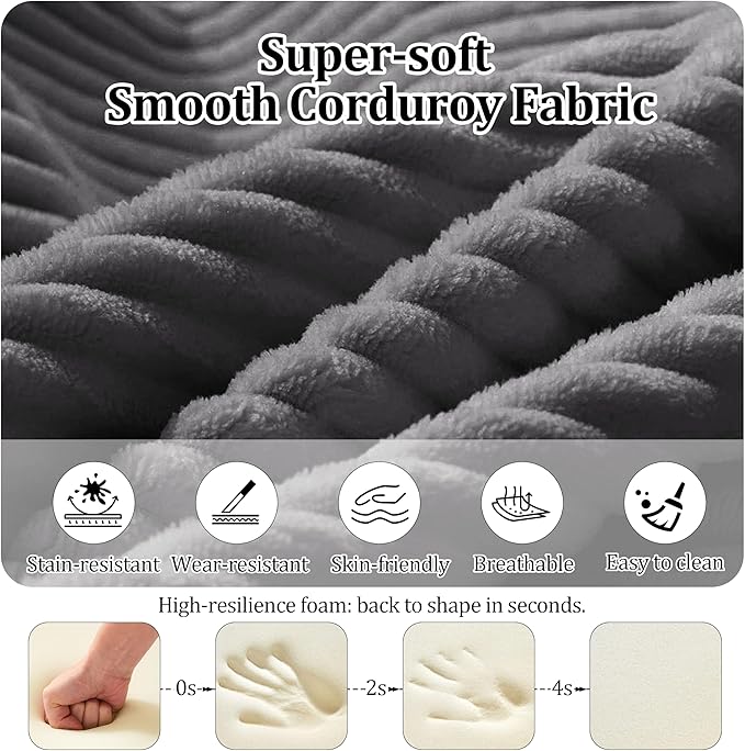 Convertible Compressed Corduroy Folding Cloud Sofa Bed, 59'' Modern Boneless Pull Out Loveseat Sleeper in a Box, 5 in 1 Floor Mattress Futon Cloud Couch, No Assembly Needed, Dark Grey, Pillows, Queen
