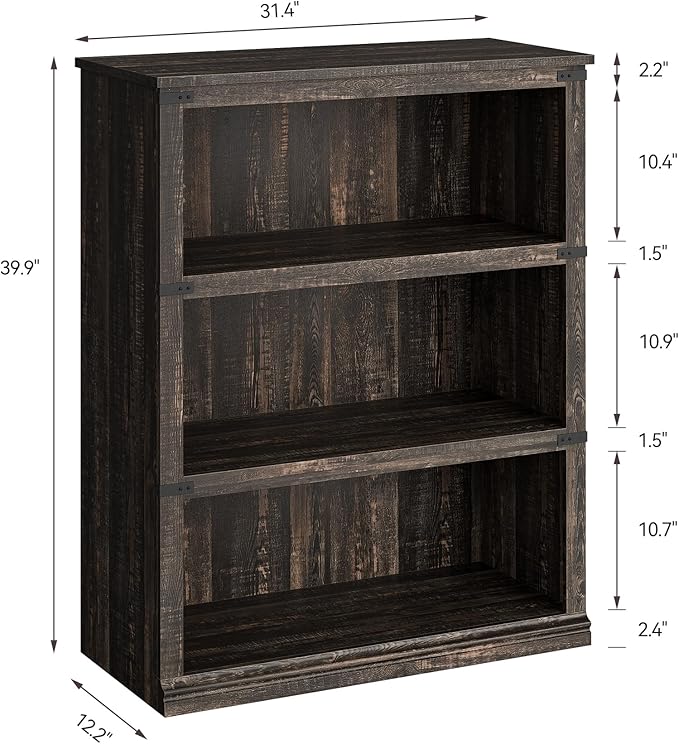 GarveeHome 3 Tier Farmhouse Bookcase, 39.9 in Tall Book Shelf with Storage, Wooden Bookshelves 3 Shelf Display Shelvesfor Home Office, Living Room, Bed Room (Oak, 39.9 in H x 31.5 in W x 12.8 in D)