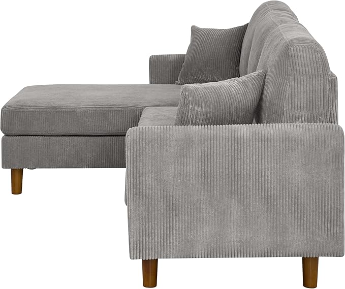 Eafurn L Shaped Modular Sectional Sofa with Left Chaise Lounge, 3 Seater Corner Sectional Couch Corduroy Upholstered Sofa Set w/Thickness Seat Cushions for Living Room Apartment | Wooden Frame, Removable Cushions, pocket spring, Easy Assembly