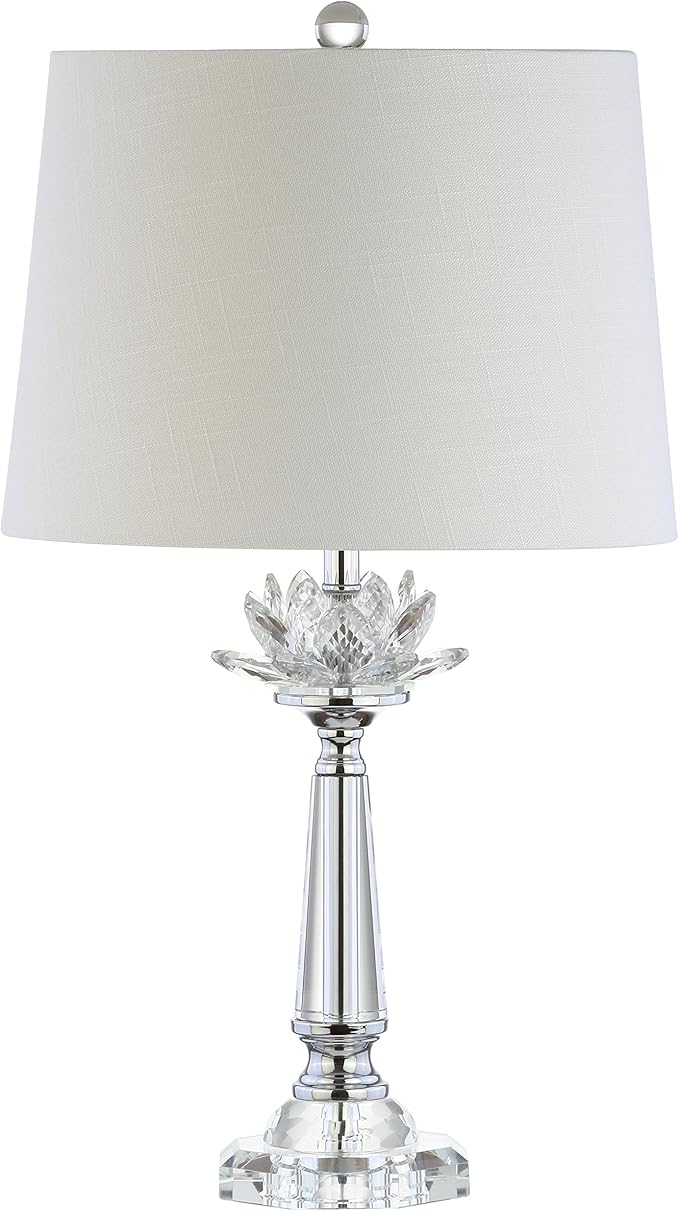 JONATHAN Y 24.5" Clear Crystal LED Table Lamp, Hollywood Regency Modern Glam Candlestick Lamp with White Linen Drum Shade for Living Room Bedroom, LED Bulb Included JYL2016A