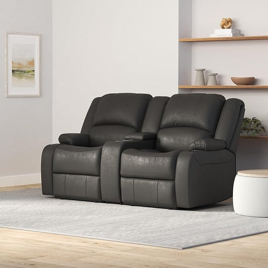 RecPro Charles 67" Powered Double RV Wall Hugger Recliner Sofa RV Loveseat with Upgraded 2023 Fabric (Gunmetal)