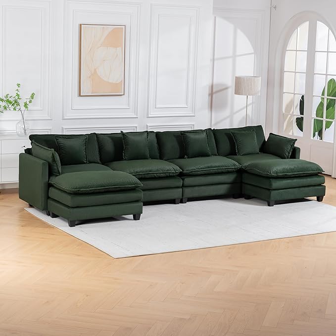 Eafurn 150" Oversized Modular Sectional Sofa with Movable Ottomans, 6 Seat Modern Corduroy Sofa Set, Convertible U/L Shaped Corner Couch for Living Room Apartment