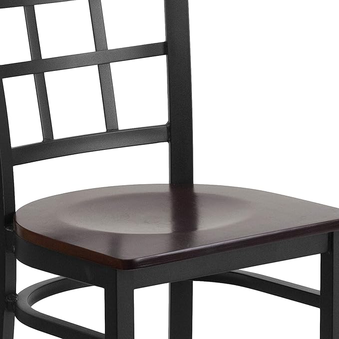 Flash Furniture HERCULES Series Black Window Back Metal Restaurant Chair - Walnut Wood Seat