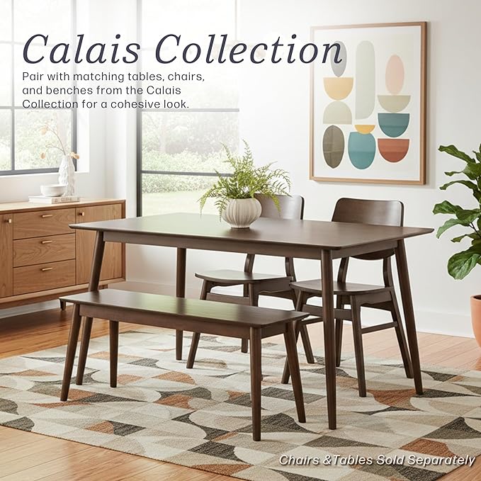 Alaterre Furniture Calais Dining – Mid Century Modern 46-Inch Solid Wood Dining Bench – Entryway Bench with Minimalist Design for Entryway, Dining Room, Kitchen, or Bedroom (Walnut Finish)