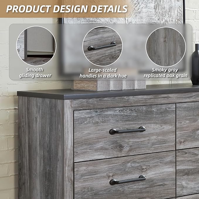 Signature Design by Ashley Bronyan Contemporary 6 Drawer Dresser, Gray