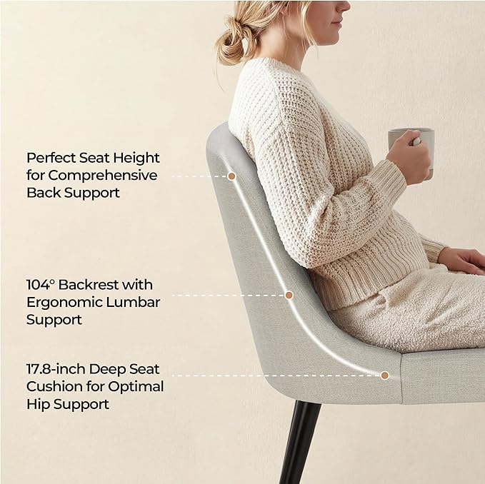 CHITA Mid-Century Modern Dining Chair, Upholstered Fabric Accent Chairs, Set of 2,Performance Fabric in Linen