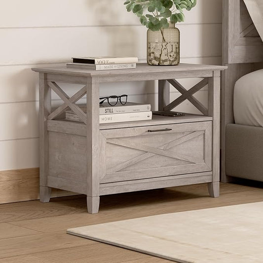 Bush Home 32-inch Nightstand with Drawer, Bedroom Furniture, Key West Collection, Washed Gray