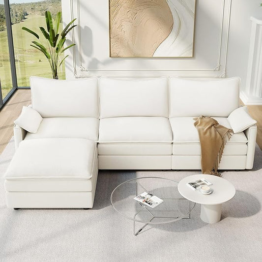 Vesgantti 108" Modular Sectional Sofa, Comfy Cloud Couch with Movable Ottoman Deep Seat Chenille L Shaped Modular Sofa, Sectional Couches for Living Room, Bedroom and Apartment, Snow White | Sink-in Comfort, Height Adjustable, Easy Rearrangement, Extra...
