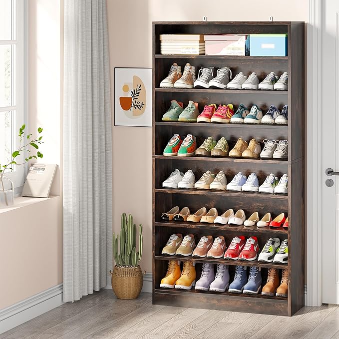 Tribesigns 2PCS Shoe Cabinet, 9 Tiers 40-45 Pairs Heavy Duty Wood Freestanding Shoe Storage Cabinet, 70.8'' Tall Shoe Cabinet with Open Storage for Entryway (Rustic Brown)
