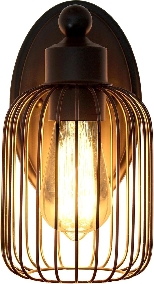 Elegant Designs SC1001-BLK 10.5" Industrial Farmhouse Metal Birdcage Wall Sconce with Matching Metal Oval Backplate Wall Mounted, Black