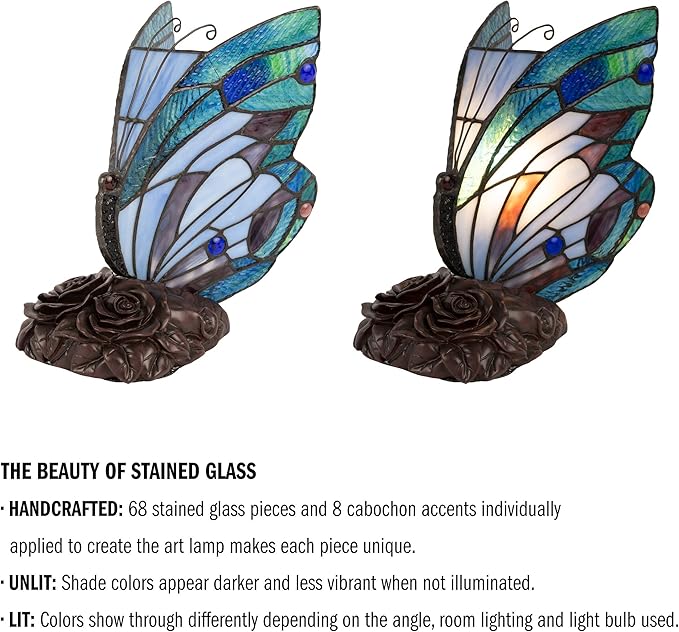 Tiffany Style Butterfly Lamp - Stained Glass Table or Desk Light LED Bulb Included - Colorful Vintage Look Butterfly Decor by Lavish Home