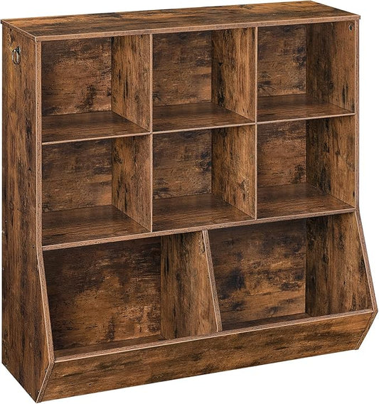 HOOBRO Kids Bookshelf, Toy Storage Cabinet, Kids Toy Organizer, 8 Cubicles, Bookcase Footboard, Bookshelf for Kids, for Playroom, Bedroom, Nursery, School, Rustic Brown FG35CW01G1