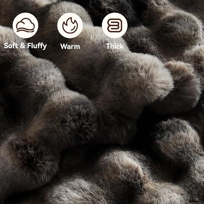 Faux Fur Throw Blanket, 1000GSM Fluffy Soft Bubble Blanket for Couch Bed, Cozy Plush Warm and Thick Blanket, Fuzzy Rabbit Throw for Living Room Bedroom 80''*90'' Tie-dye Grey