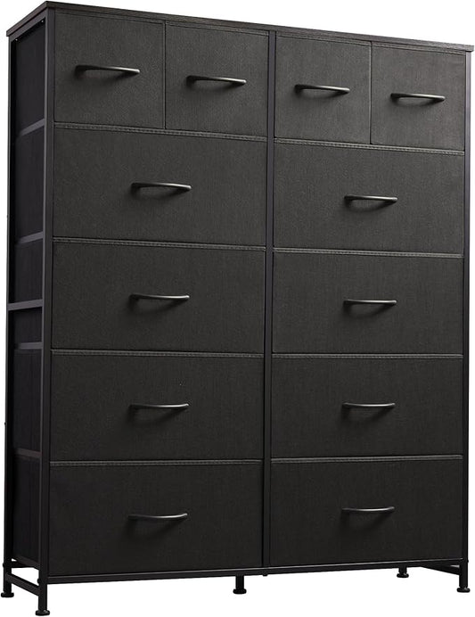 WLIVE Tall Dresser for Bedroom with 12 Drawers, Dressers & Chests of Drawers, Fabric Dresser for Closet, Living Room, Storage Dressers with Storage Drawers, Steel Frame, Wood Top, Charcoal Black