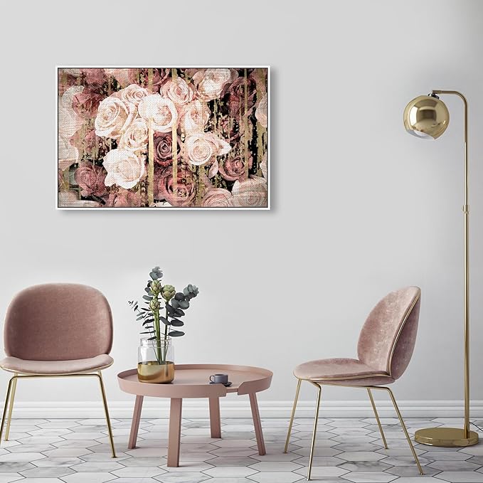 The Oliver Gal Artist Co. Floral and Botanical Framed Wall Art Canvas Prints 'Shabby Chic Romance' Florals, Pink, Brown, 36" x 24"